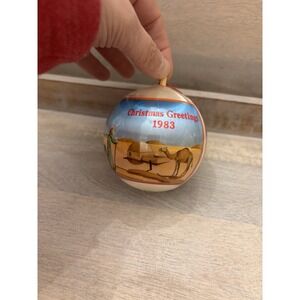 1983 ~‎ 'Christmas Greetings' Nativity Covered Satin Christmas Ornament